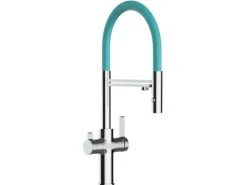 Einhebelmischer<VIZIO 3 Wege Wasserhahn Küchenarmatur FC mit 360° Schwenkbarem Auslauf Abnehmbare 2 Strahl Handbrause Verchromt   Türkis