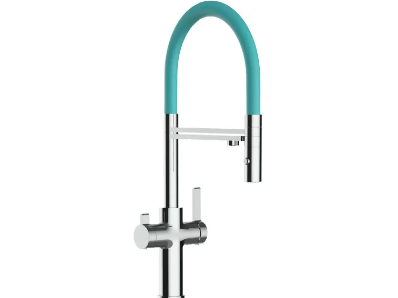 Einhebelmischer<VIZIO 3 Wege Wasserhahn Küchenarmatur FC mit 360° Schwenkbarem Auslauf Abnehmbare 2 Strahl Handbrause Verchromt Türkis