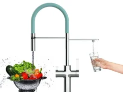 Einhebelmischer<VIZIO 3 Wege Wasserhahn Küchenarmatur FC mit 360° Schwenkbarem Auslauf Abnehmbare 2 Strahl Handbrause Verchromt Türkis