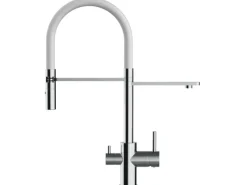 Einhebelmischer<VIZIO 3 Wege Wasserhahn Küchenarmatur FL mit 360° Schwenkbarem Auslauf Abnehmbare 2 Strahl Handbrause Verchromt   Weiß