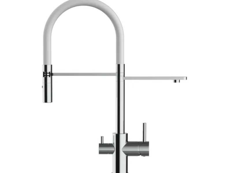 Einhebelmischer<VIZIO 3 Wege Wasserhahn Küchenarmatur FL mit 360° Schwenkbarem Auslauf Abnehmbare 2 Strahl Handbrause Verchromt Weiß