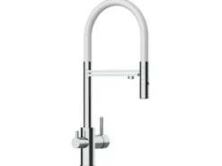 Einhebelmischer<VIZIO 3 Wege Wasserhahn Küchenarmatur FL mit 360° Schwenkbarem Auslauf Abnehmbare 2 Strahl Handbrause Verchromt Weiß
