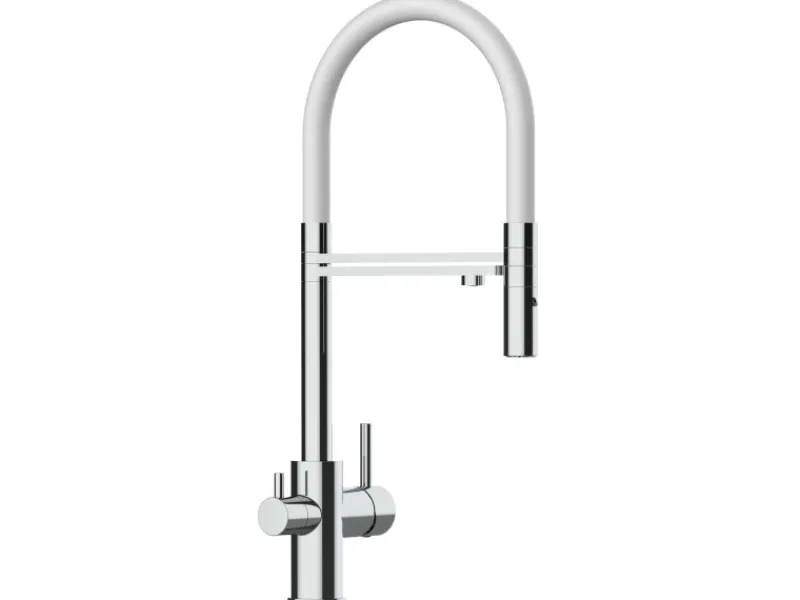 Einhebelmischer<VIZIO 3 Wege Wasserhahn Küchenarmatur FL mit 360° Schwenkbarem Auslauf Abnehmbare 2 Strahl Handbrause Verchromt Weiß