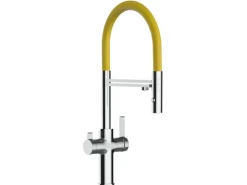 VIZIO 3 Wege Wasserhahn Küchenarmatur FC mit 360° Schwenkbarem Auslauf Abnehmbare 2 Strahl Handbrause Verchromt   Gelb< Einhebelmischer