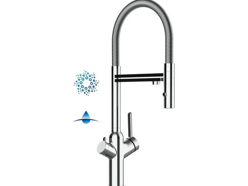Outlet VIZIO 4 Wege Wasserhahn Küchenarmatur BOD mit 360° Schwenkbarem Auslauf Abnehmbare 2 Strahl Handbrause Verchromt