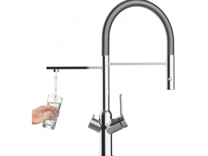 Outlet VIZIO 4 Wege Wasserhahn Küchenarmatur BOD mit 360° Schwenkbarem Auslauf Abnehmbare 2 Strahl Handbrause Verchromt