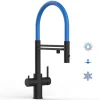Einhebelmischer<VIZIO 5 Wege Wasserhahn Küchenarmatur Edelstahl Massiv mit 360° Schwenkbarem Auslauf Abnehmbare 2 Strahl Handbrause PVD Schwarz Matt   Blau