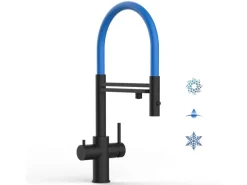 Einhebelmischer<VIZIO 5 Wege Wasserhahn Küchenarmatur Edelstahl Massiv mit 360° Schwenkbarem Auslauf Abnehmbare 2 Strahl Handbrause PVD Schwarz Matt   Blau