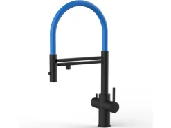 Einhebelmischer<VIZIO 5 Wege Wasserhahn Küchenarmatur Edelstahl Massiv mit 360° Schwenkbarem Auslauf Abnehmbare 2 Strahl Handbrause PVD Schwarz Matt   Blau