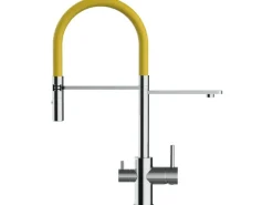 Hot VIZIO 3 Wege Wasserhahn Küchenarmatur FL mit 360° Schwenkbarem Auslauf Abnehmbare 2 Strahl Handbrause Verchromt   Gelb