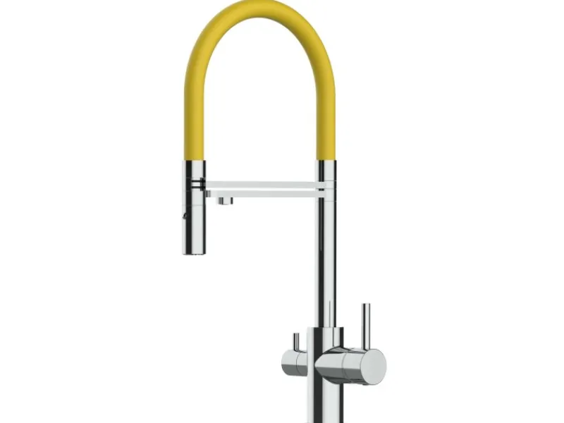 Hot VIZIO 3 Wege Wasserhahn Küchenarmatur FL mit 360° Schwenkbarem Auslauf Abnehmbare 2 Strahl Handbrause Verchromt Gelb