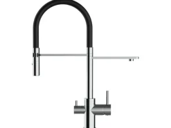 Einhebelmischer<VIZIO 3 Wege Wasserhahn Küchenarmatur FL mit 360° Schwenkbarem Auslauf Abnehmbare 2 Strahl Handbrause Verchromt   Schwarz