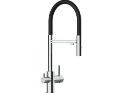 Einhebelmischer<VIZIO 3 Wege Wasserhahn Küchenarmatur FL mit 360° Schwenkbarem Auslauf Abnehmbare 2 Strahl Handbrause Verchromt   Schwarz