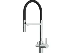 Einhebelmischer<VIZIO 3 Wege Wasserhahn Küchenarmatur FL mit 360° Schwenkbarem Auslauf Abnehmbare 2 Strahl Handbrause Verchromt   Schwarz