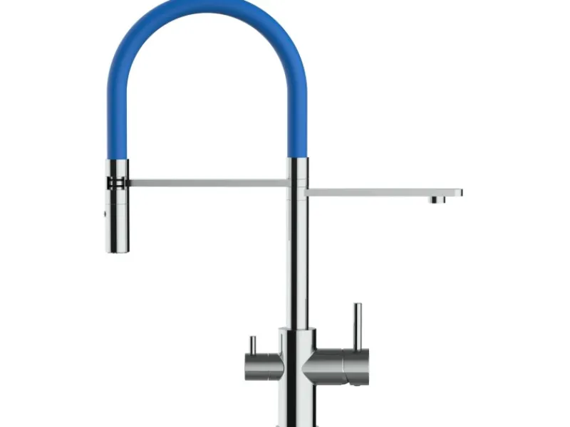 Einhebelmischer<VIZIO 3 Wege Wasserhahn Küchenarmatur FL mit 360° Schwenkbarem Auslauf Abnehmbare 2 Strahl Handbrause Verchromt Blau