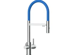 Einhebelmischer<VIZIO 3 Wege Wasserhahn Küchenarmatur FL mit 360° Schwenkbarem Auslauf Abnehmbare 2 Strahl Handbrause Verchromt Blau