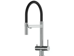 VIZIO 3 Wege Wasserhahn Küchenarmatur Edelstahl Massiv mit 360° Schwenkbarem Auslauf Abnehmbare 2 Strahl Handbrause Hochglanz   Schwarz< Einhebelmischer