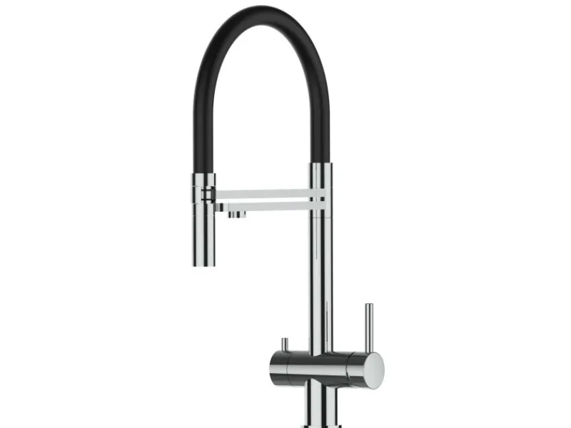 VIZIO 3 Wege Wasserhahn Küchenarmatur Edelstahl Massiv mit 360° Schwenkbarem Auslauf Abnehmbare 2 Strahl Handbrause Hochglanz Schwarz< Einhebelmischer