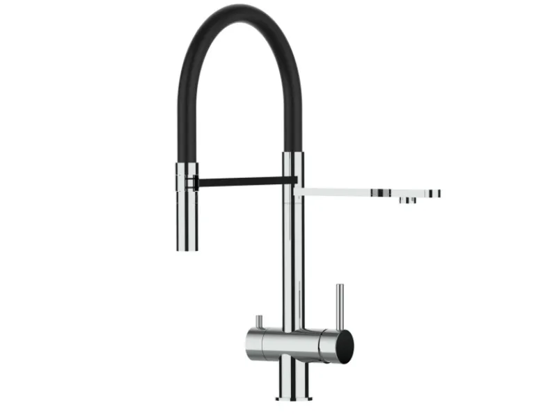 VIZIO 3 Wege Wasserhahn Küchenarmatur Edelstahl Massiv mit 360° Schwenkbarem Auslauf Abnehmbare 2 Strahl Handbrause Hochglanz Schwarz< Einhebelmischer