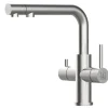 Einhebelmischer<VIZIO 4 Wege Wasserhahn Küchenarmatur Edelstahl Massiv mit Schwenkbarem L Auslauf und Herausziehbarer Brause Gebürstet