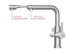 Einhebelmischer<VIZIO 4 Wege Wasserhahn Küchenarmatur Edelstahl Massiv mit Schwenkbarem L Auslauf und Herausziehbarer Brause Gebürstet