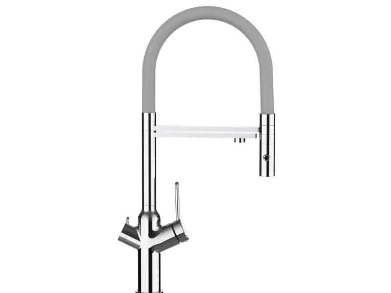 New VIZIO 4 Wege Wasserhahn Küchenarmatur BOD mit 360° Schwenkbarem Auslauf Abnehmbare 2 Strahl Handbrause Verchromt Grau