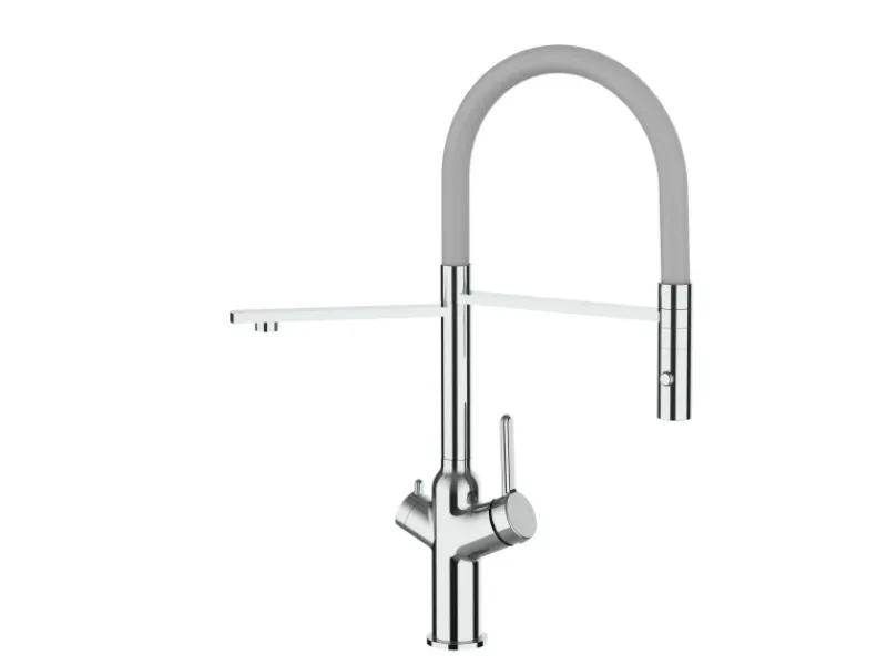 New VIZIO 4 Wege Wasserhahn Küchenarmatur BOD mit 360° Schwenkbarem Auslauf Abnehmbare 2 Strahl Handbrause Verchromt Grau