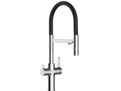 Discount VIZIO 4 Wege Wasserhahn Küchenarmatur FC mit 360° Schwenkbarem Auslauf Abnehmbare 2 Strahl Handbrause Verchromt   Schwarz