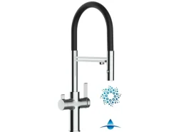 Discount VIZIO 4 Wege Wasserhahn Küchenarmatur FC mit 360° Schwenkbarem Auslauf Abnehmbare 2 Strahl Handbrause Verchromt Schwarz
