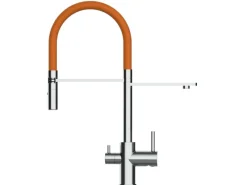 VIZIO 3 Wege Wasserhahn Küchenarmatur FL mit 360° Schwenkbarem Auslauf Abnehmbare 2 Strahl Handbrause Verchromt   Orange
