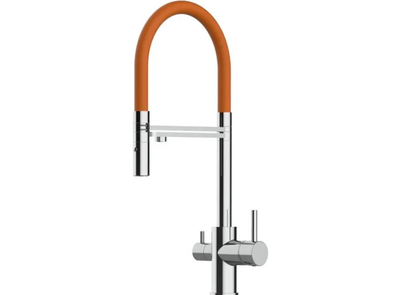 VIZIO 3 Wege Wasserhahn Küchenarmatur FL mit 360° Schwenkbarem Auslauf Abnehmbare 2 Strahl Handbrause Verchromt Orange