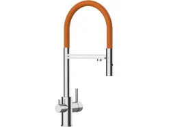 VIZIO 3 Wege Wasserhahn Küchenarmatur FL mit 360° Schwenkbarem Auslauf Abnehmbare 2 Strahl Handbrause Verchromt Orange