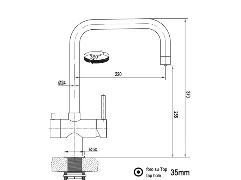 VIZIO 3 Wege Wasserhahn Küchenarmatur Edelstahl Massiv mit 360° Schwenkbarem N Auslauf Gebürstet