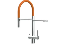 Einhebelmischer<VIZIO 3 Wege Wasserhahn Küchenarmatur Edelstahl Massiv mit 360° Schwenkbarem Auslauf Abnehmbare 2 Strahl Handbrause Gebürstet   Orange