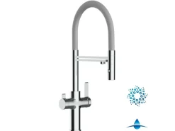 VIZIO 4 Wege Wasserhahn Küchenarmatur FC mit 360° Schwenkbarem Auslauf Abnehmbare 2 Strahl Handbrause Verchromt   Grau