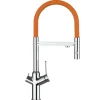 VIZIO 3 Wege Wasserhahn Küchenarmatur BOD mit 360° Schwenkbarem Auslauf Abnehmbare 2 Strahl Handbrause Verchromt   Orange< Einhebelmischer