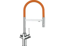 VIZIO 3 Wege Wasserhahn Küchenarmatur BOD mit 360° Schwenkbarem Auslauf Abnehmbare 2 Strahl Handbrause Verchromt   Orange< Einhebelmischer
