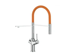VIZIO 3 Wege Wasserhahn Küchenarmatur BOD mit 360° Schwenkbarem Auslauf Abnehmbare 2 Strahl Handbrause Verchromt   Orange< Einhebelmischer