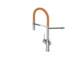 VIZIO 3 Wege Wasserhahn Küchenarmatur BOD mit 360° Schwenkbarem Auslauf Abnehmbare 2 Strahl Handbrause Verchromt   Orange< Einhebelmischer