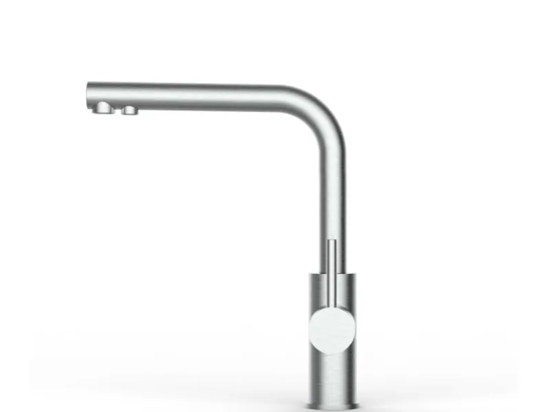 VIZIO Kurzversion 5 Wege Wasserhahn Küchenarmatur Edelstahl Massiv mit 360° Schwenkbarem L Auslauf Gebürstet< Einhebelmischer