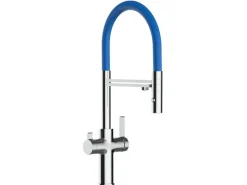 Einhebelmischer<VIZIO NIEDERDRUCK 3 Wege Wasserhahn Küchenarmatur FC mit 360° Schwenkbarem Auslauf Abnehmbare 2 Strahl Handbrause Verchromt Blau