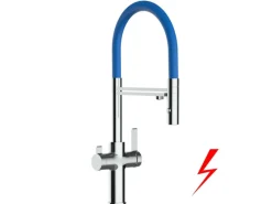 Einhebelmischer<VIZIO NIEDERDRUCK 3 Wege Wasserhahn Küchenarmatur FC mit 360° Schwenkbarem Auslauf Abnehmbare 2 Strahl Handbrause Verchromt   Blau