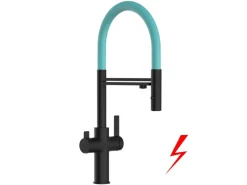 VIZIO NIEDERDRUCK 3 Wege Wasserhahn Küchenarmatur FC mit 360° Schwenkbarem Auslauf Abnehmbare 2 Strahl Handbrause Schwarz Matt   Türkis< Einhebelmischer