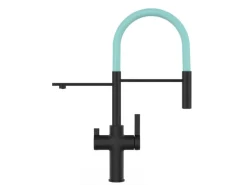 VIZIO NIEDERDRUCK 3 Wege Wasserhahn Küchenarmatur FC mit 360° Schwenkbarem Auslauf Abnehmbare 2 Strahl Handbrause Schwarz Matt   Türkis< Einhebelmischer
