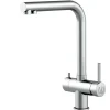 Einhebelmischer<VIZIO NIEDERDRUCK 3 Wege Wasserhahn Küchenarmatur Edelstahl Massiv 360° Schwenkbarem L Auslauf Edelstahl Gebürstet