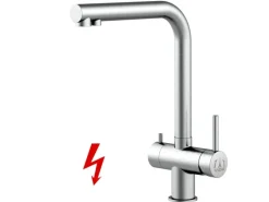 Einhebelmischer<VIZIO NIEDERDRUCK 3 Wege Wasserhahn Küchenarmatur Edelstahl Massiv 360° Schwenkbarem L Auslauf Edelstahl Gebürstet