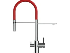 New VIZIO NIEDERDRUCK 3 Wege Wasserhahn Küchenarmatur FL mit 360° Schwenkbarem Auslauf Abnehmbare 2 Strahl Handbrause Verchromt   Rot