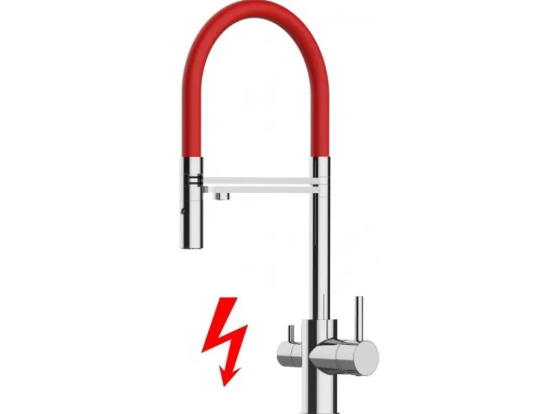 New VIZIO NIEDERDRUCK 3 Wege Wasserhahn Küchenarmatur FL mit 360° Schwenkbarem Auslauf Abnehmbare 2 Strahl Handbrause Verchromt Rot