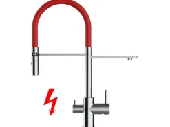 New VIZIO NIEDERDRUCK 3 Wege Wasserhahn Küchenarmatur FL mit 360° Schwenkbarem Auslauf Abnehmbare 2 Strahl Handbrause Verchromt Rot
