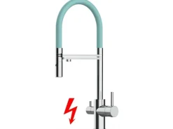 VIZIO NIEDERDRUCK 3 Wege Wasserhahn Küchenarmatur FL mit 360° Schwenkbarem Auslauf Abnehmbare 2 Strahl Handbrause Verchromt   Türkis< Einhebelmischer